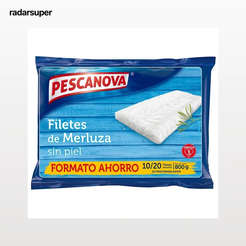 PESCANOVA Filetes de merluza sin piel de tamaño pequeño (10 / 20), ideales para plancha y rebozar PESCANOVA 800 g.