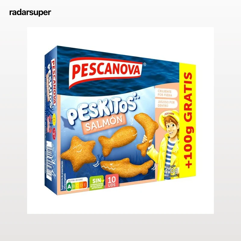 PESCANOVA Peskitos Salmón rebozado y ultracongelado con formas de peces 400 g.