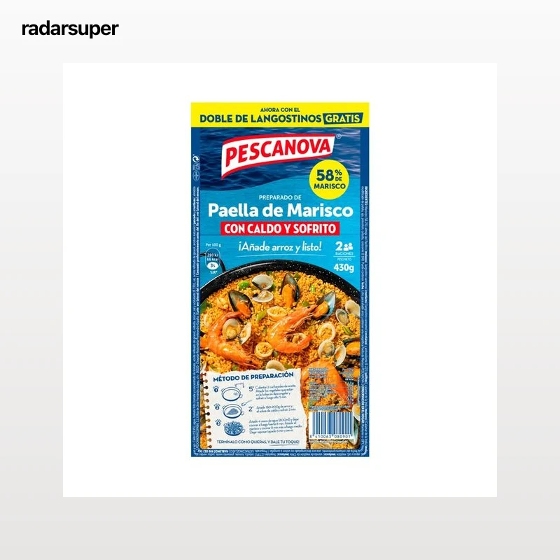 PESCANOVA Preparado para paella, con más del 50% de marisco y elaborado sin gluten 400 g.