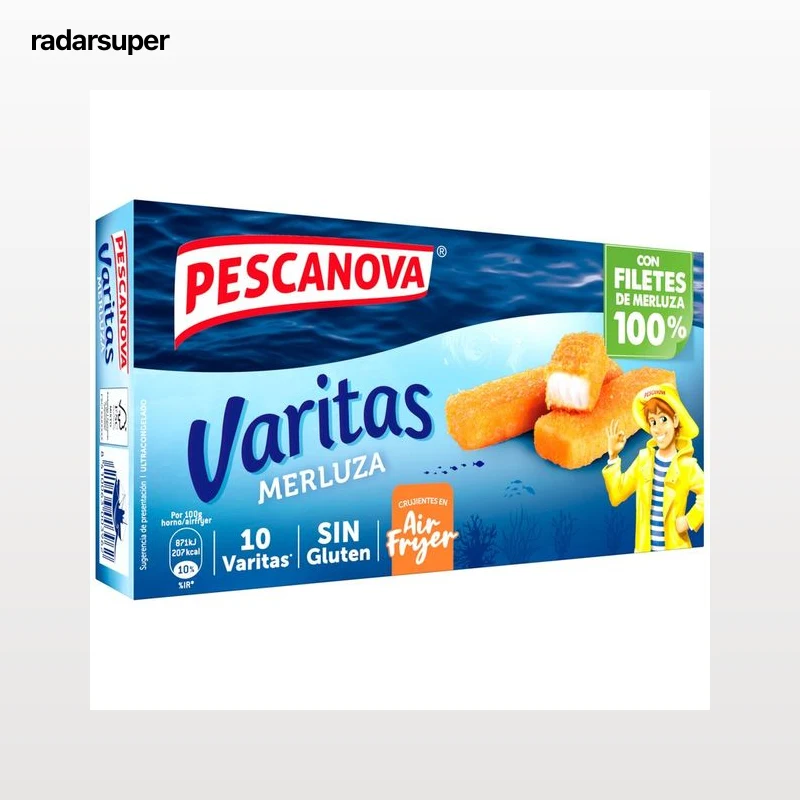 PESCANOVA Varitas de merluza empanadas sin gluten 300 g.