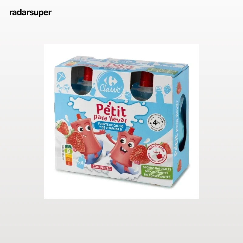 Petit sabor fresa Carrefour Kids en bolsitas pack de 4 unidades de 90 g.