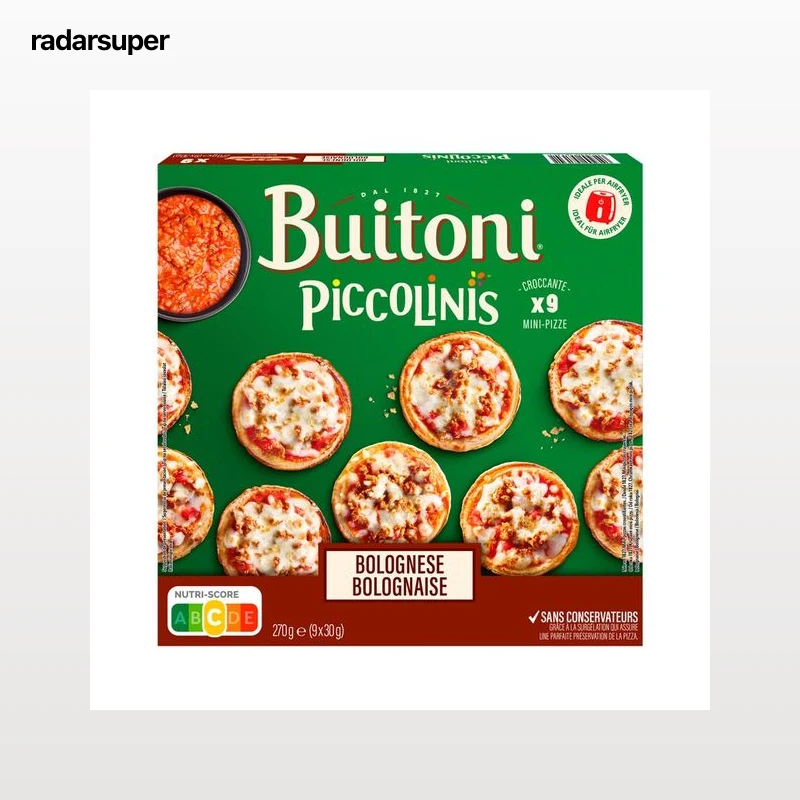 PICCOLINIS Minipizza congelada con queso y carne de vacuno (boloñesa) de Buitoni 9 x 30 g.