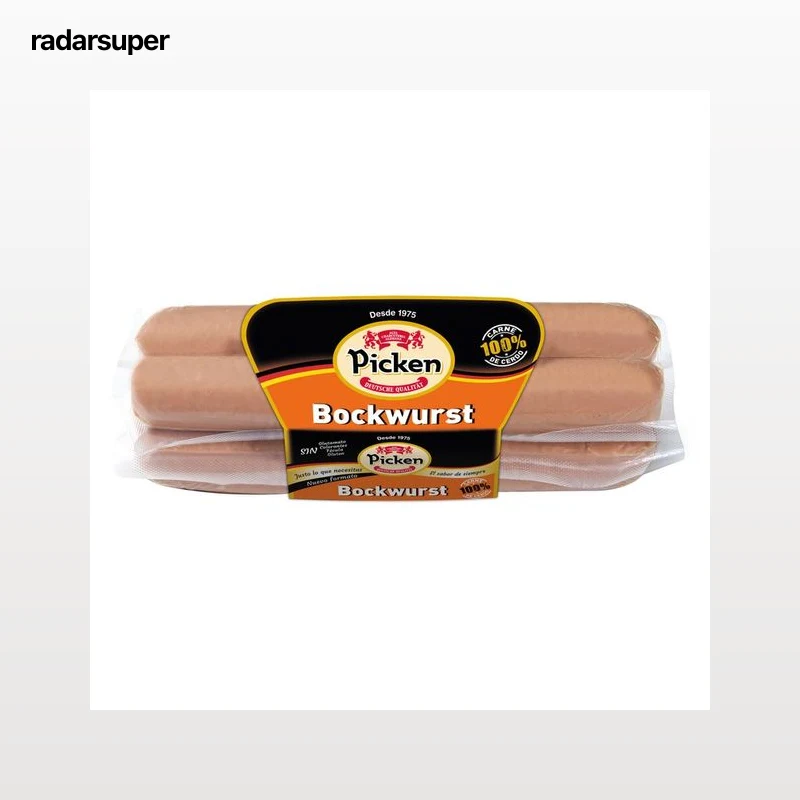 PICKEN Salchichas alemanas con ternera tipo Bockwurst, elaboradas sin gluten, ni glutamato ni fécula PICKEN 300 g.