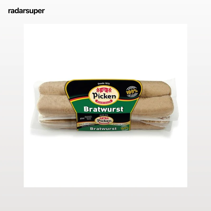PICKEN Salchichas alemanas tipo Bratwurst, elaboradas sin gluten, glutamato ni fécula PICKEN 300 g.