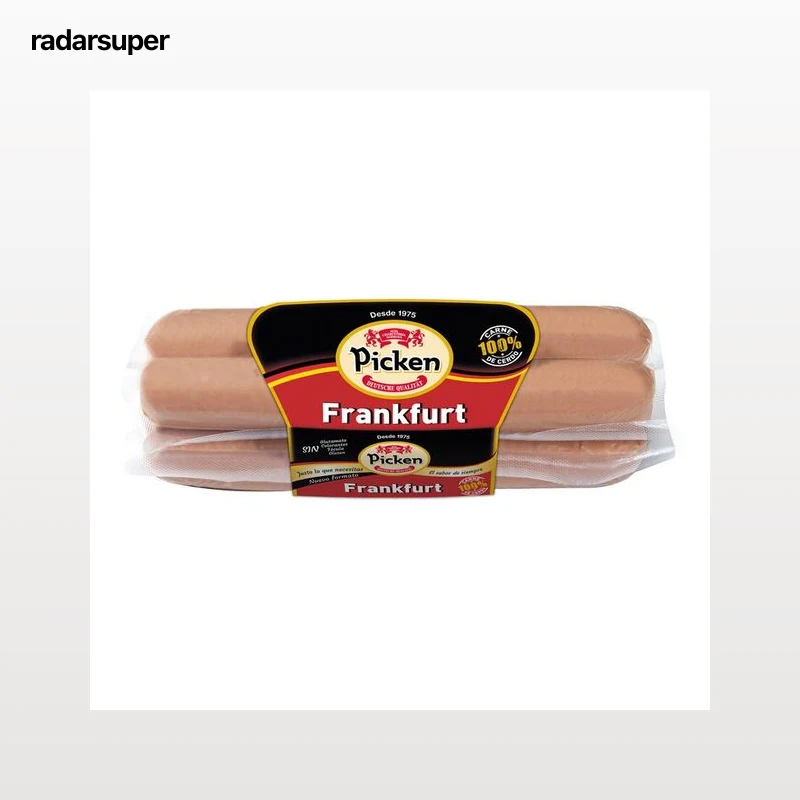 PICKEN Salchichas tipo Frankfurt, elaboradas con solo carne de cerdo, sin fécula y sin gluten PICKEN 300 g.