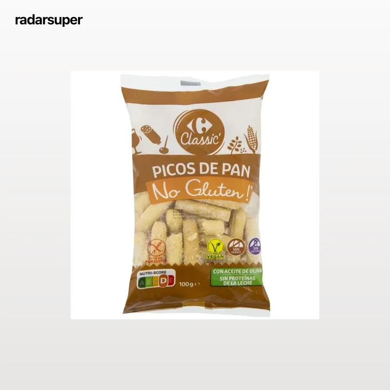 Picos de pan con aceite de oliva Classic Carrefour sin gluten y sin lactosa 100 g.
