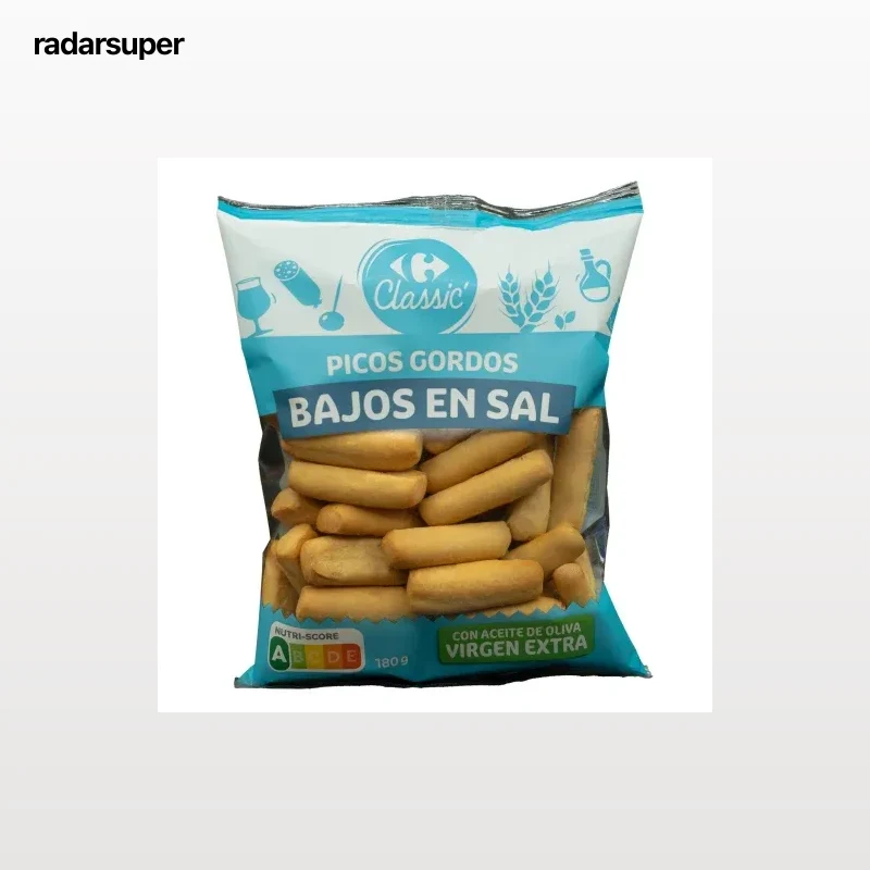 Picos gordos bajos en sal con aceite de oliva virgen extra Carrefour Classic 180 g.