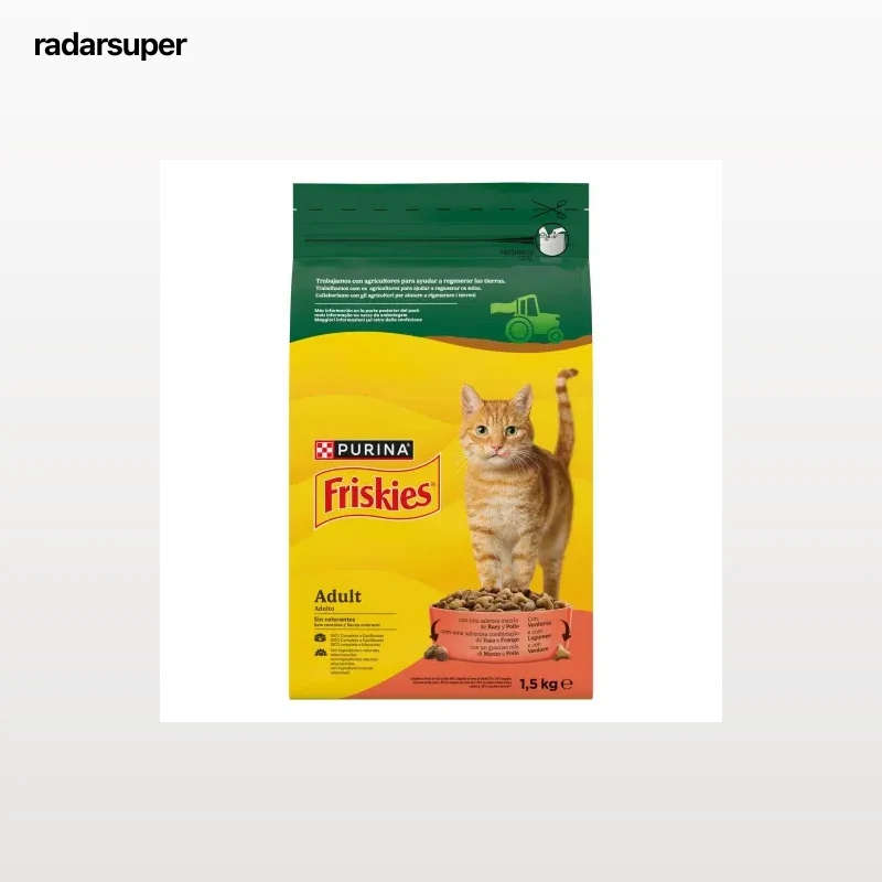 Pienso de buey y pollo con verduras para gato adulto Purina Friskies 1,5 kg.