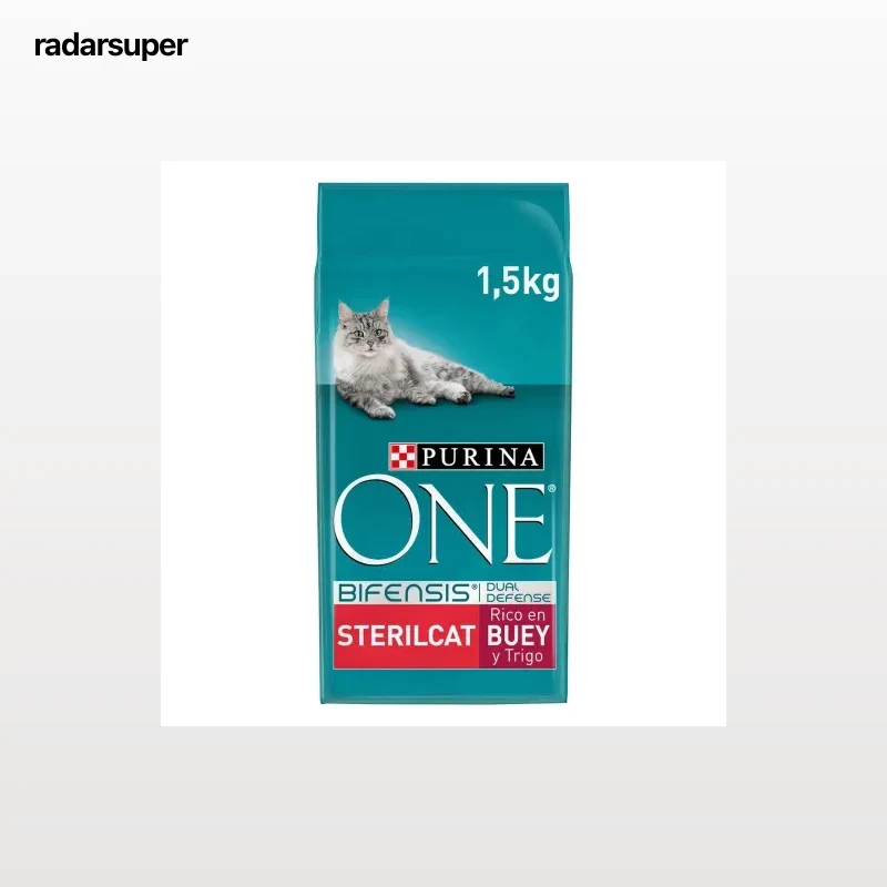 Pienso de buey y trigo para gato adulto esterilizado Purina One 1,5 Kg.