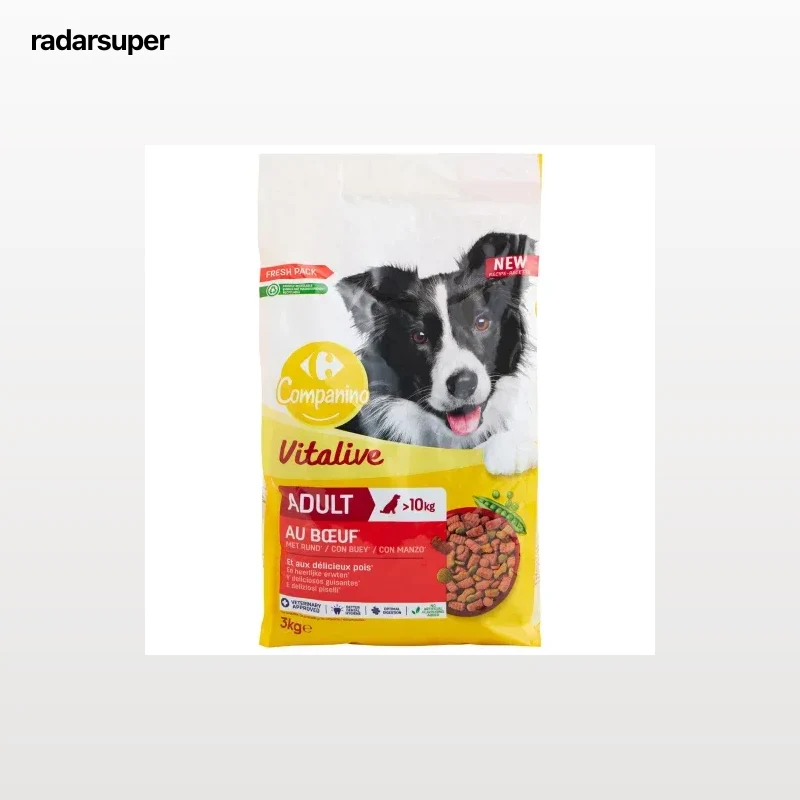 Pienso de buey y verduras para perro adulto Vitalive Carrefour Companino 3 kg.