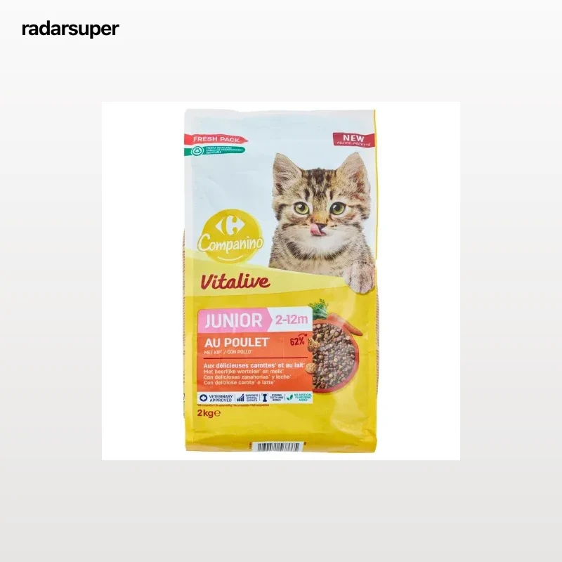 Pienso de pollo, leche y verduras para gato junior Vitalive Carrefour Companino 2 kg