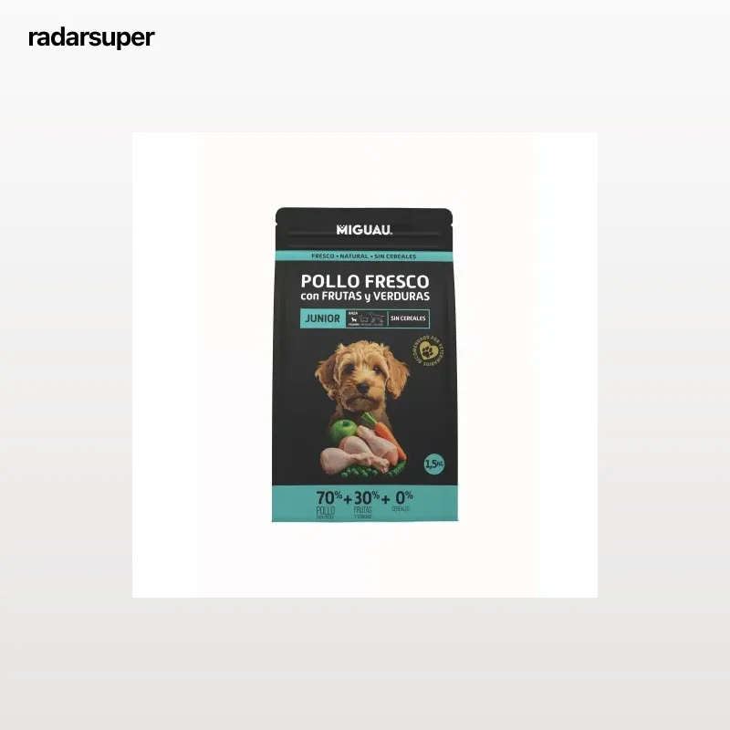 Pienso de pollo sin cereales con frutas y verduras para perro junior Miguau 1,5 kg
