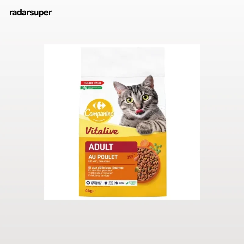 Pienso de pollo y verduras para gatos adultos Vitalive Carrefour Companino 4 kg.