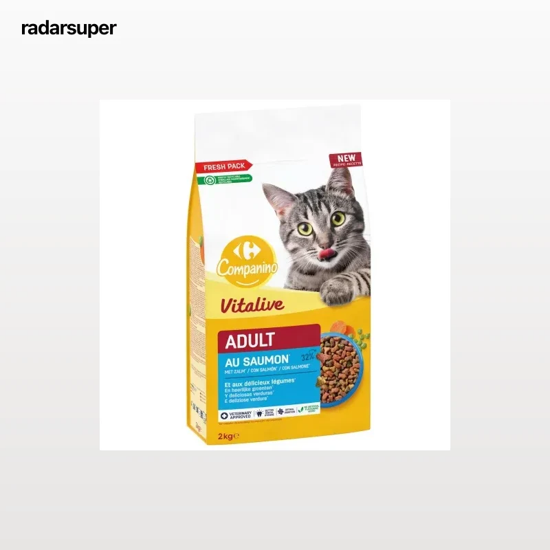 Pienso de salmón y verduras para gatos adultos Vitalive Carrefour Companino 2 kg.