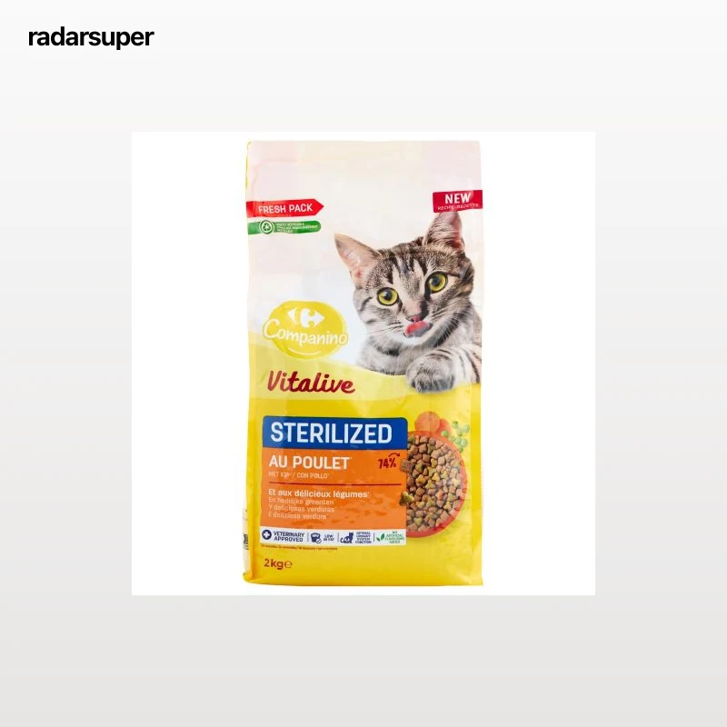 Pienso esterilizado de pollo y verduras para gatos Vitalive Carrefour Companino 2 kg.