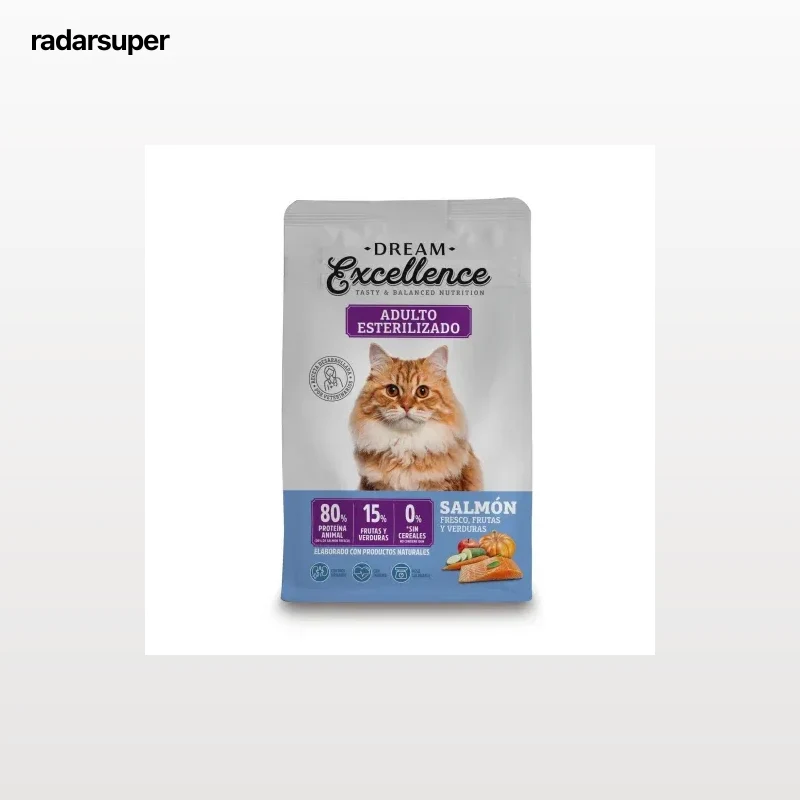 Pienso esterilizado de salmón fresco para gatos adultos, frutas y verduras Dream Excellence 1,5 kg.