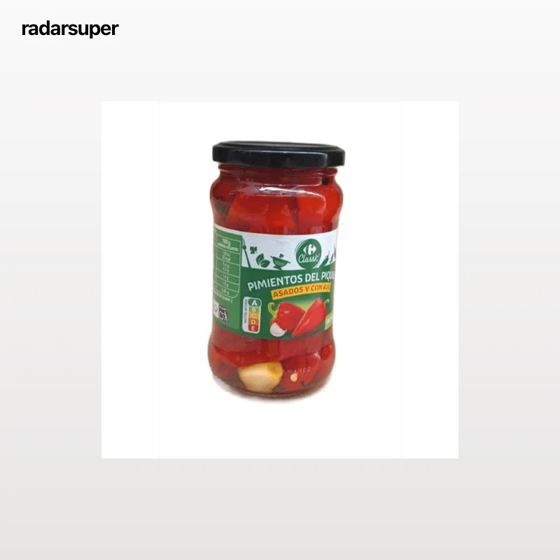 Pimiento del piquillo entero asados con ajo Classic Carrefour 225 g.