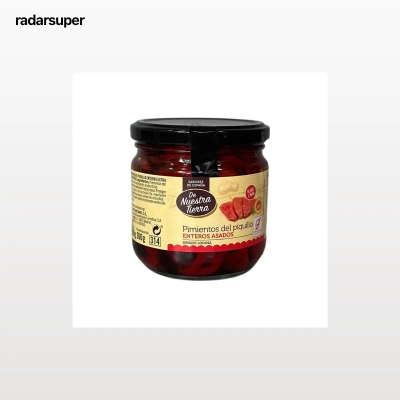 Pimientos del Piquillo enteros asados De Nuestra Tierra 260 g.