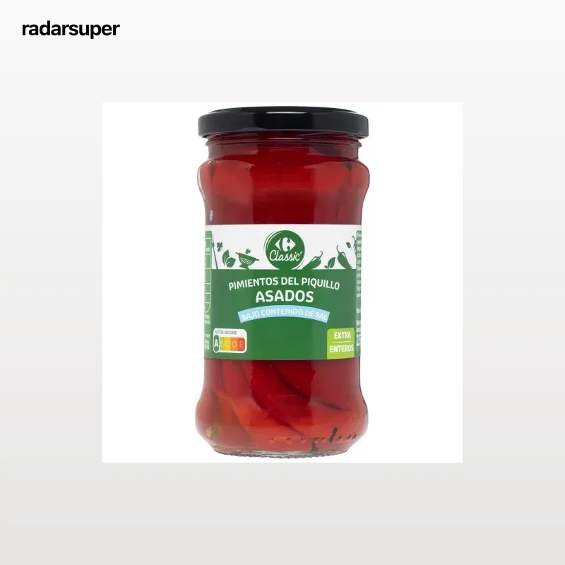 Pimientos del piquillo enteros bajo contenido en sal Classic  Carrefour 225 g.