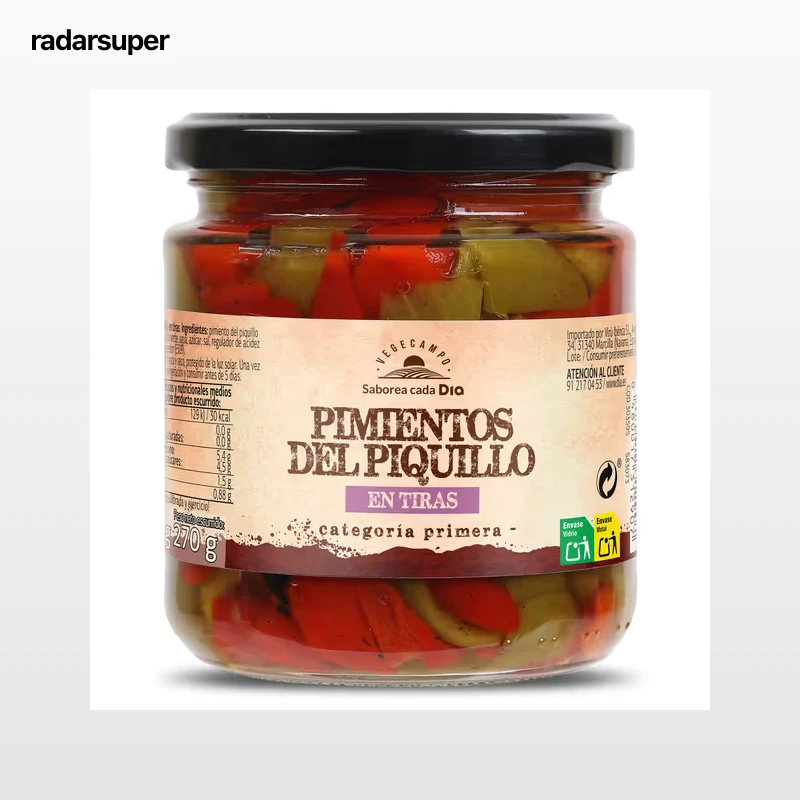 Pimientos del piquillo rojo y verde en tiras Dia Vegecampo 275 g