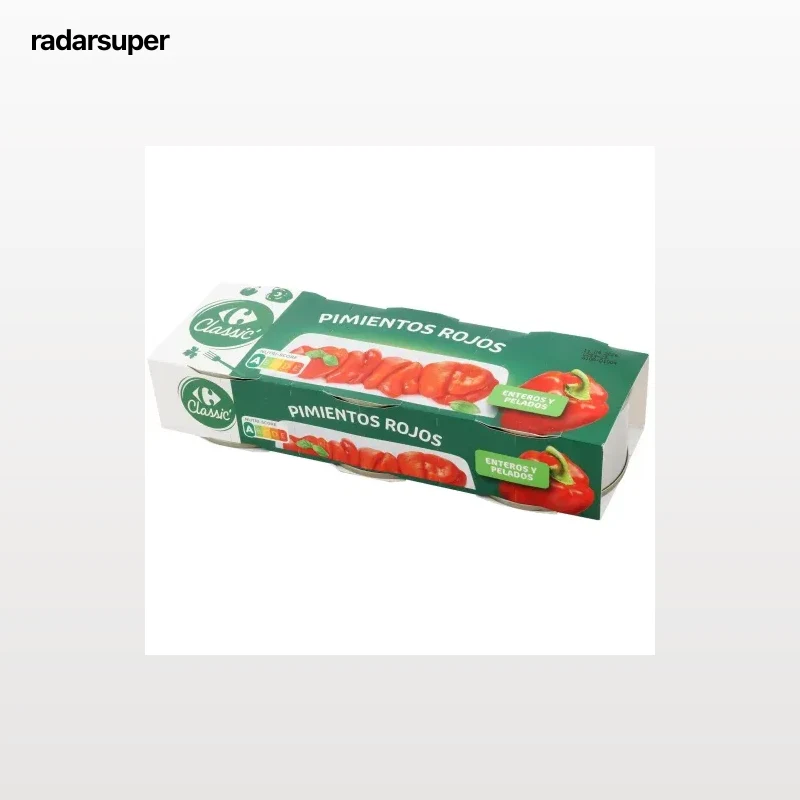 Pimientos rojos enteros y pelados Classic Carrefour pack de 3 latas de 60 g.