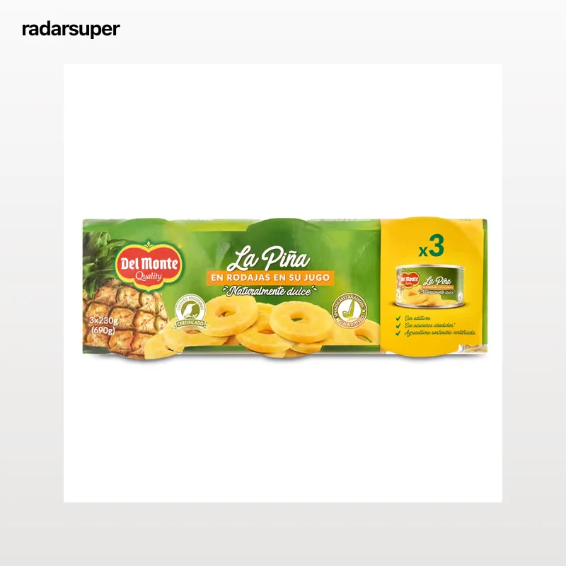 Piña en su jugo en rodajas Del monte 3 x 140 g