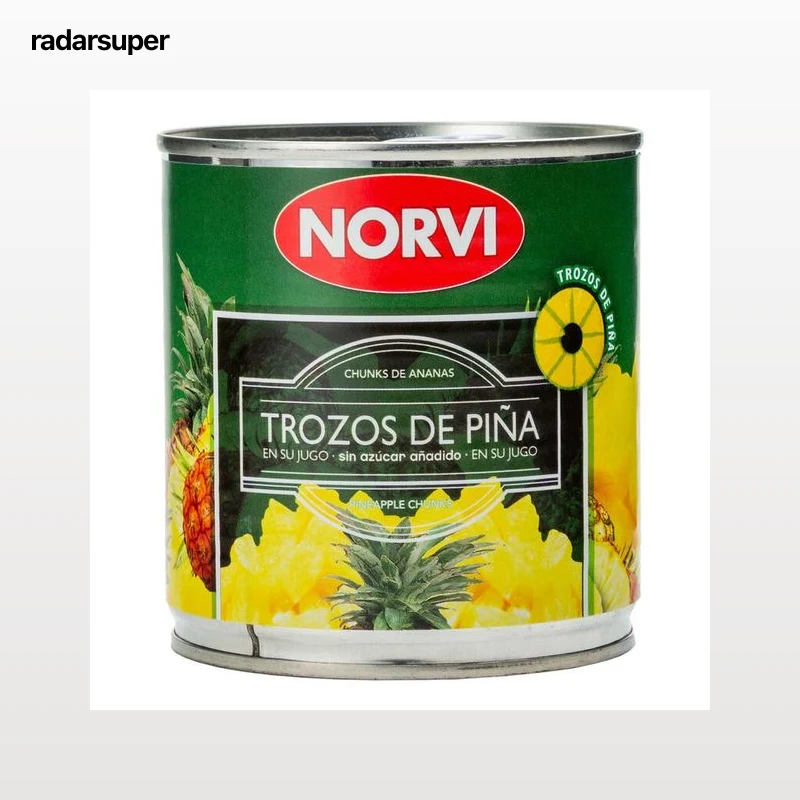 Piña en su jugo sin azucar añadido Norvi 270g en trozos