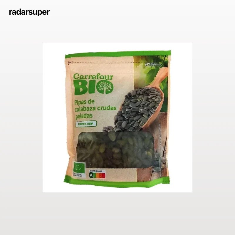 Pipas de calabaza crudas peladas ecológicas Carrefour Bio doy pack 125 g.