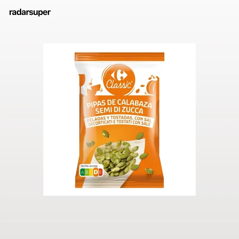 Pipas de calabaza peladas y tostadas con sal Classic Carrefour 150 g.