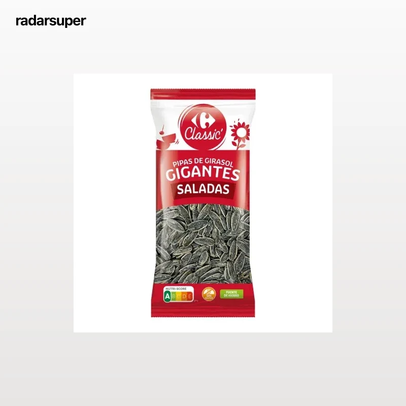 Pipas de girasol gigantes saladas Classic Carrefour sin gluten 200 g.