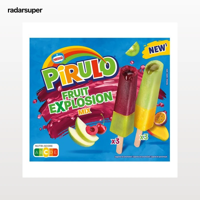 PIRULO Fruit explosion mix Sorbetes de frutas (manzana y cereza ácida) y (mango, fruta de la pasión y kiwi) 6 x 42 ml.