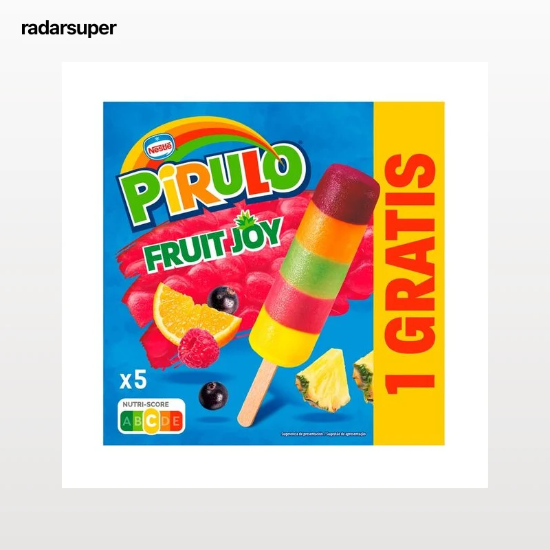 PIRULO Fruit joy de Nestlé Helado de agua con sabor a multifrutas 5 x 65 ml (+1 gratis).