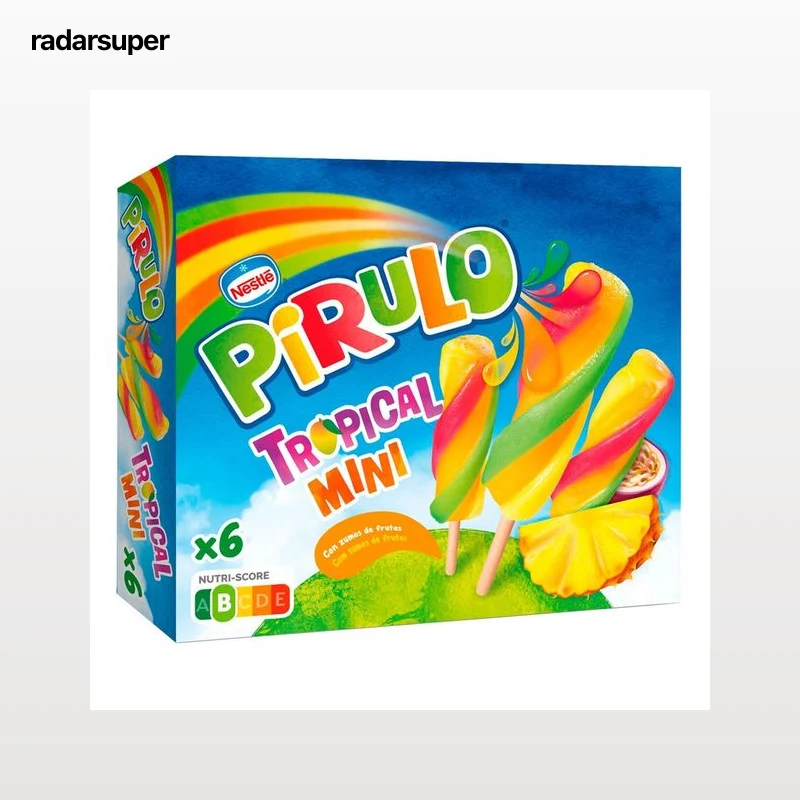 PIRULO Mini polos de agua con zumos frutas tropicales y aromas naturales 6 x 50 ml.