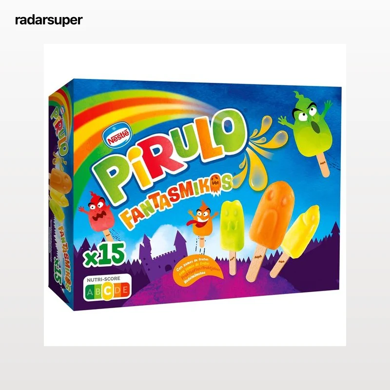 PIRULO Mini polos sin gluten, con formas de fantasmas de diferentes sabores y colores fantasmikos 15 x 15 ml.