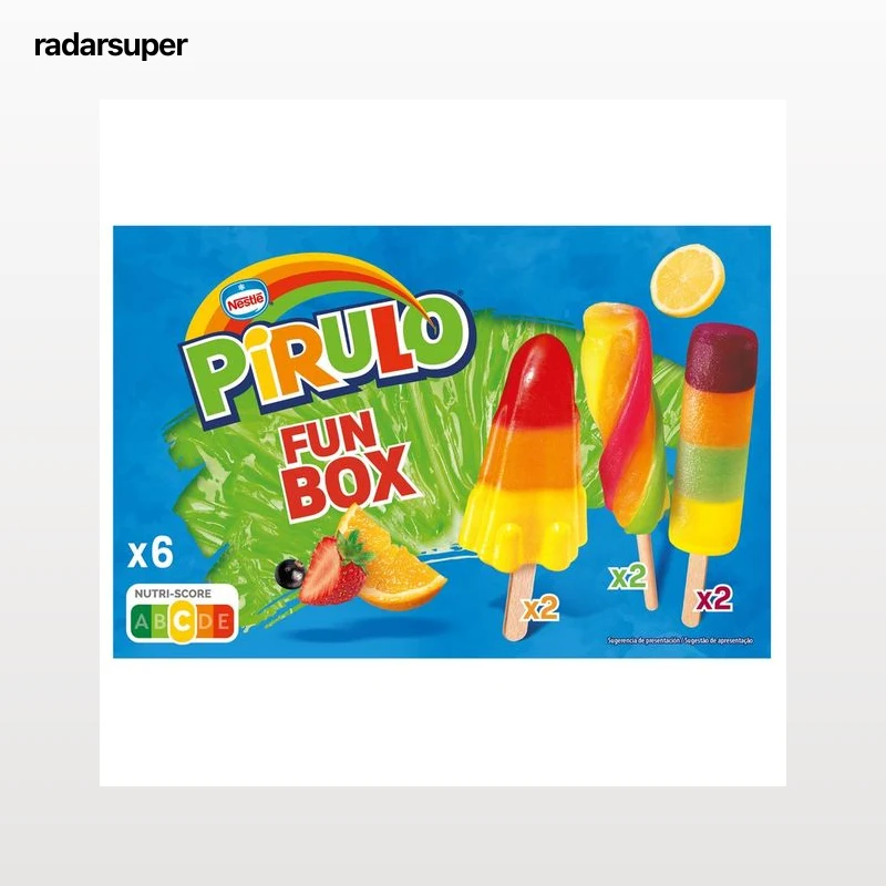 PIRULO de Nestle Fun box Polos de frutas (fuzz x 2, Mini pirulo tropical x 2 y fruit joy  x 2) 6 x 50 ml.