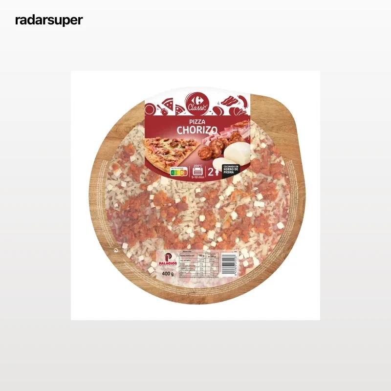 Pizza chorizo, jamón y bacon Carrefour Classic' 400 g.