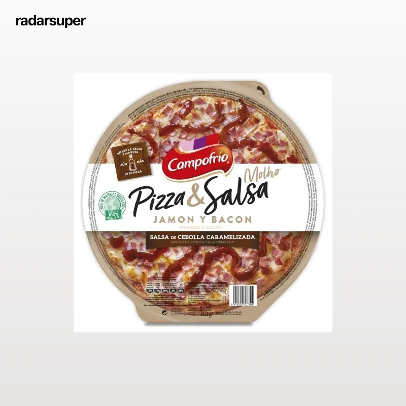 Pizza de jamón y bacon con salsa de cebolla caramelizada Pizza & Salsa Campofrío 360 g.
