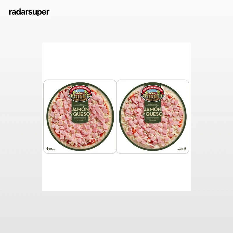 Pizza de jamón y queso Casa Tarradellas pack de 2 unidades de 220 g.