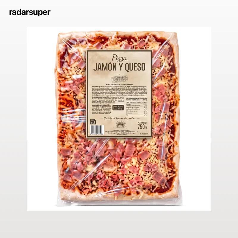 Pizza jamón y queso rectangular 750 g