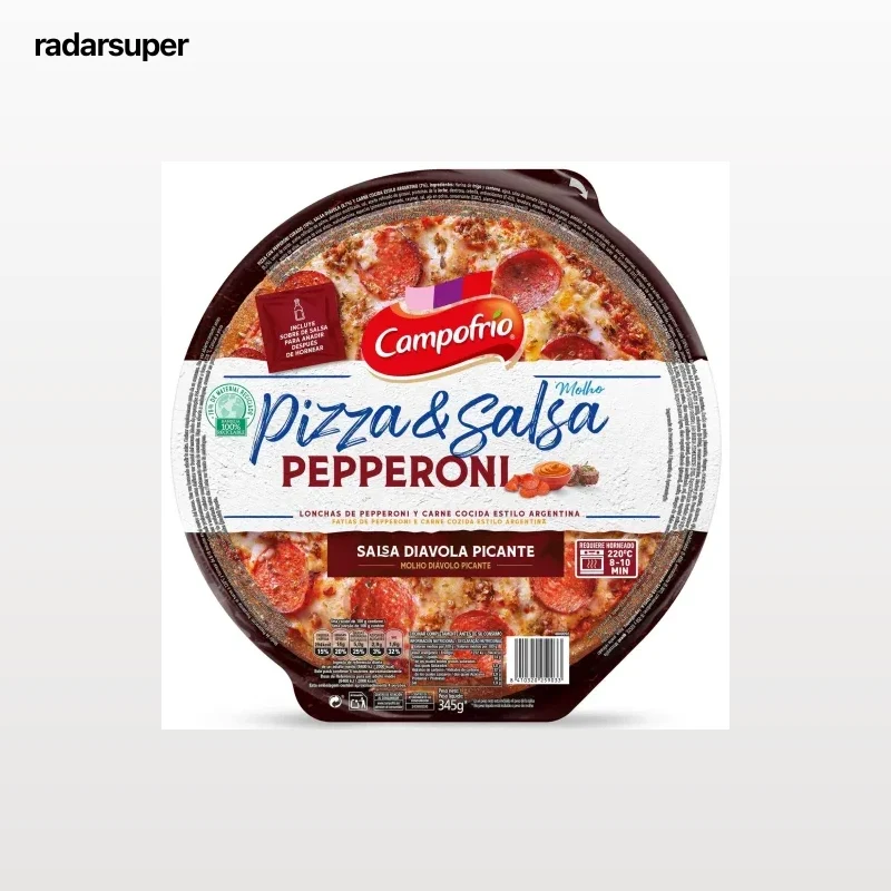 Pizza pepperoni con salsa diávolo picante Pizza & Salsa Campofrío 345 g.