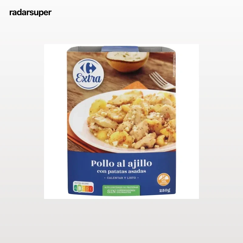 Pollo al ajillo con patatas asadas Extra Carrefour sin gluten 250 g.