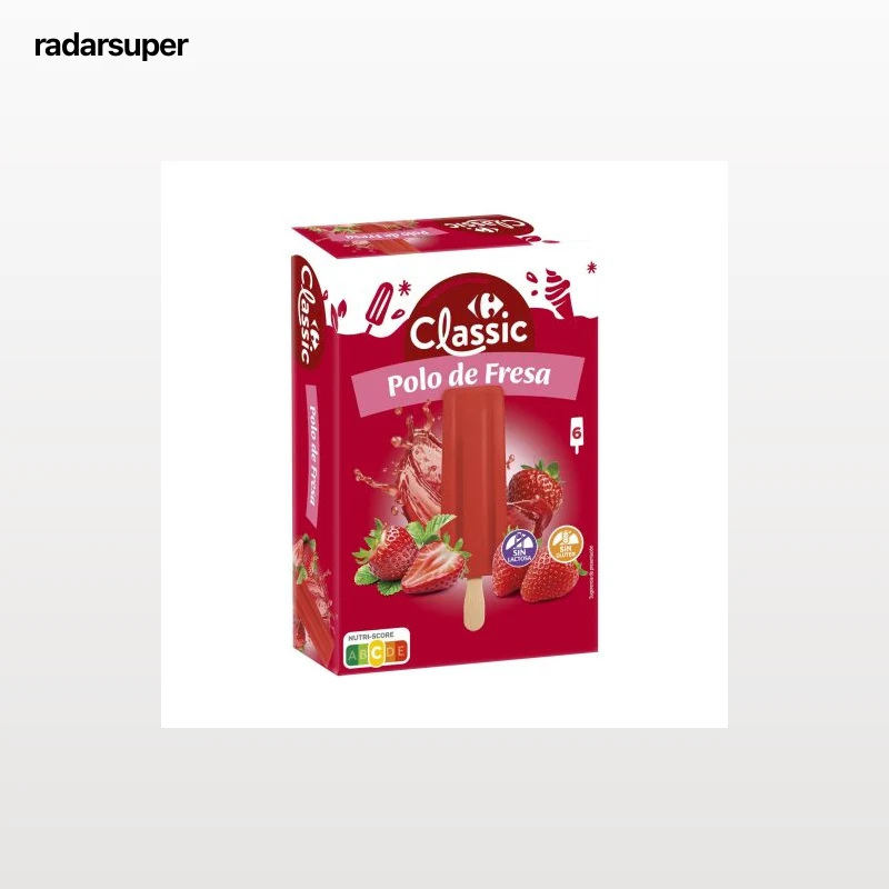 Polo de fresa Carrefour Classic pack de 6 unidades de 52 g. sin gluten y sin lactosa