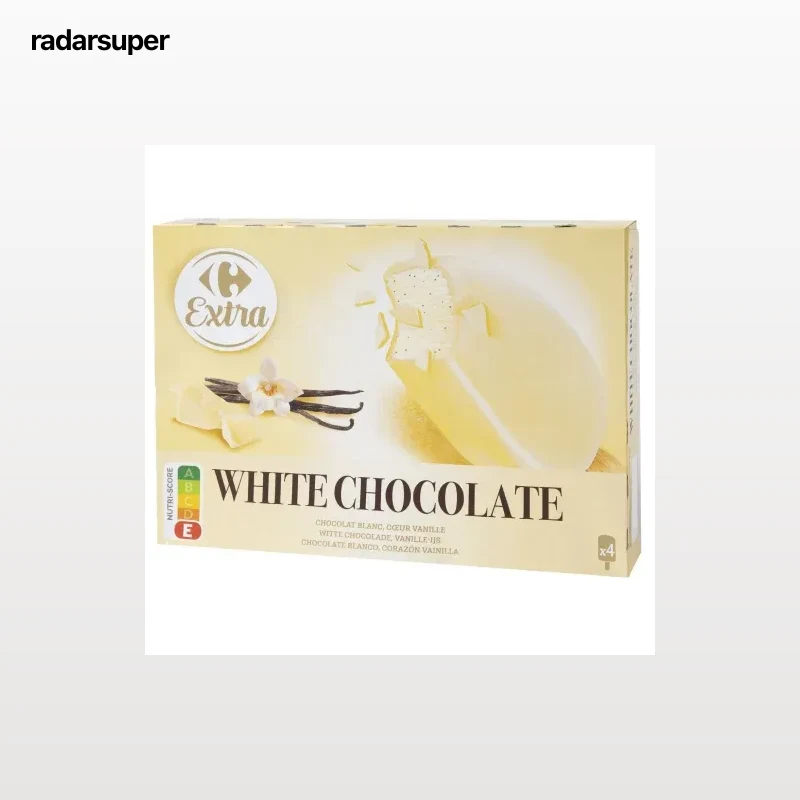 Polos de helado de vainilla recubiertos de chocolate blanco Carrefour Extra 4 uds.