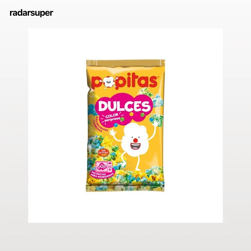 POPITAS Palomitas de maíz dulces y de colores para microondas de Borges paquete de 100 g.