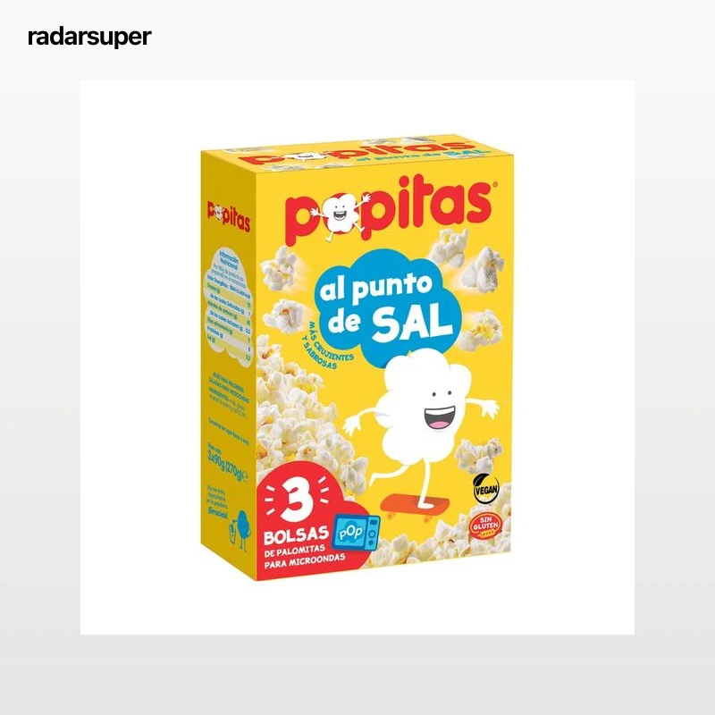 POPITAS Palomitas con sal para microondas pack 3 x 90 g.