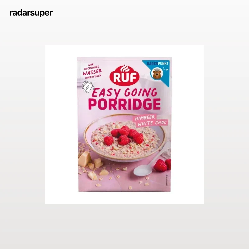 Porridge de avena con fresass y chocolate blanco Ruf 65 g.
