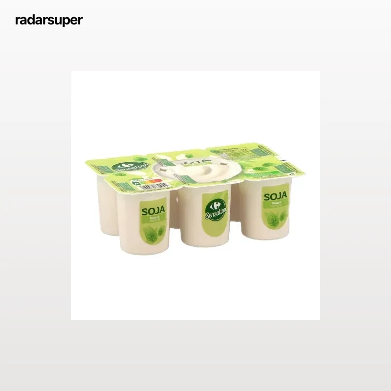 Postre de soja natural Carrefour Sensation pack de 6 unidades de 100 g.