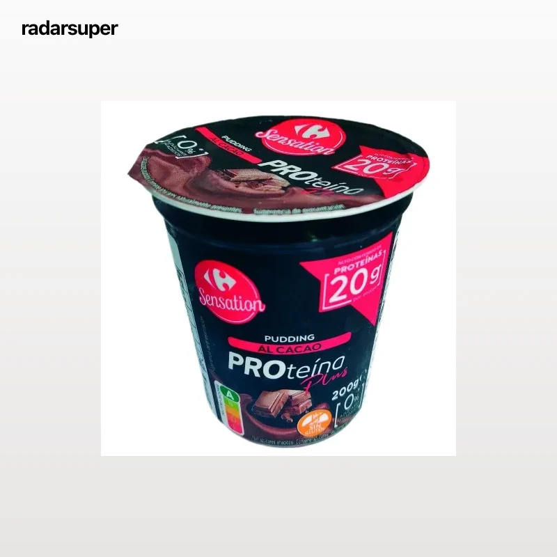 Postre lácteo al cacao Proteína Plus Sensation Carrefour sin gluten y sin azúcar añadido 200 g.