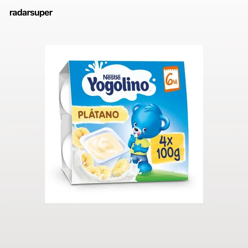 Postre lácteo de plátano desde 6 meses Nestlé Yogolino sin gluten pack de 4 unidades de 100 g.