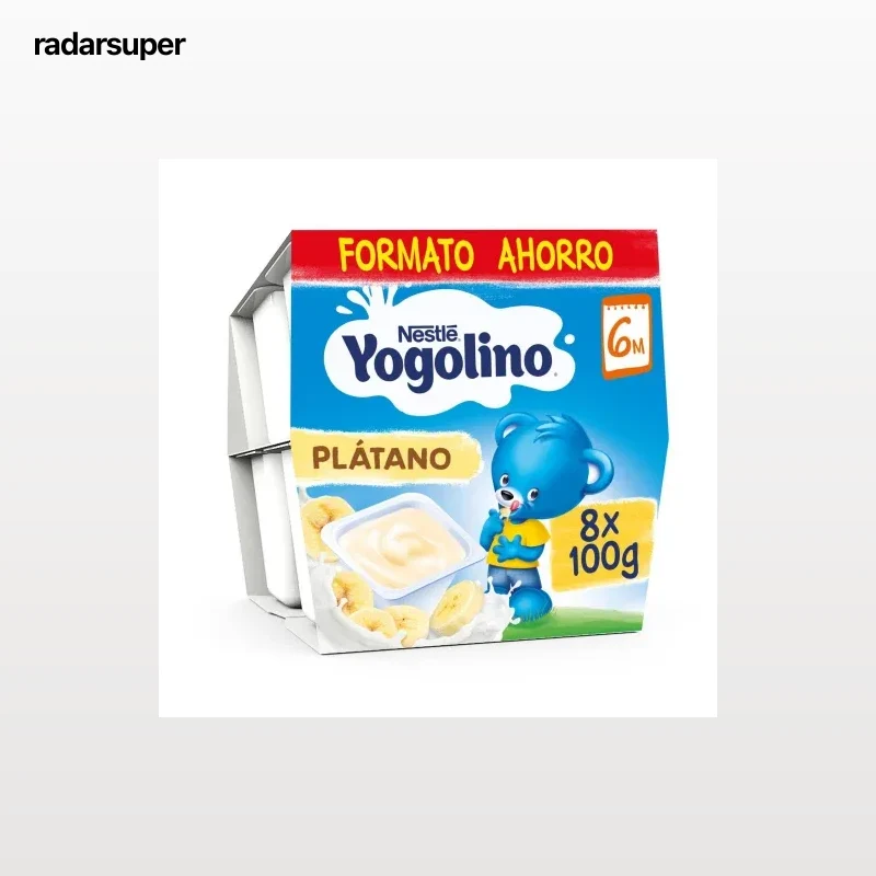 Postre lácteo de plátano desde 6 meses Nestlé Yogolino sin gluten pack de 8 unidades de 100 g.